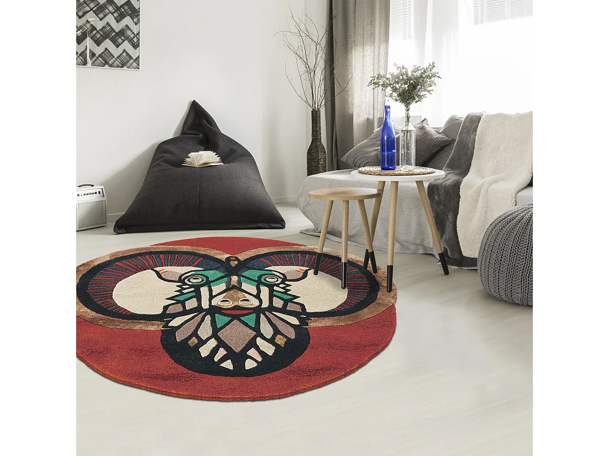 tappeto da ingresso 100x100 realizzato a mano in lana multicolore fantasia affresco