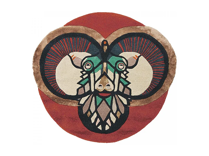 tapis entrée 100x100 fait à la main en laine multicolore motif fresque