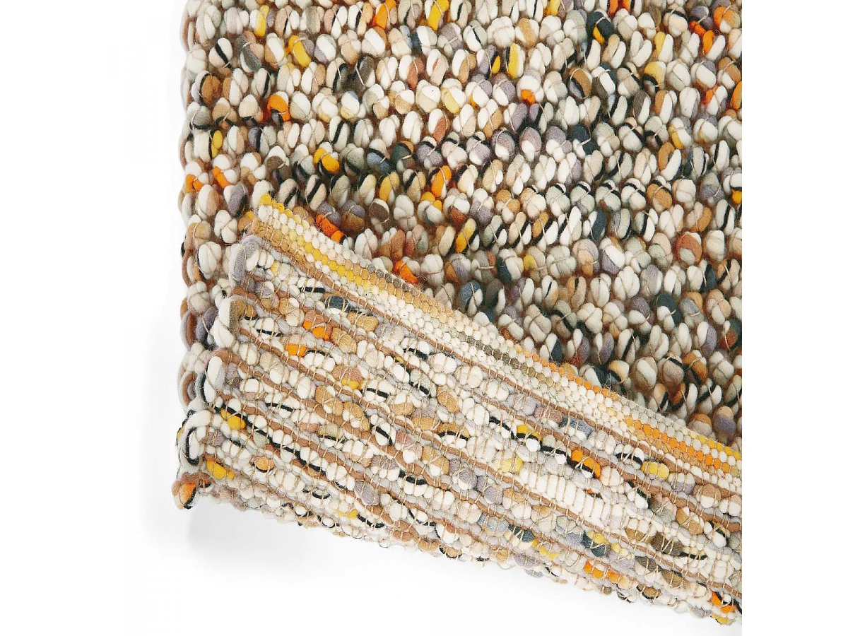 tapis chambre 170x240 tissé en laine beige et orange rectangle motif faux uni