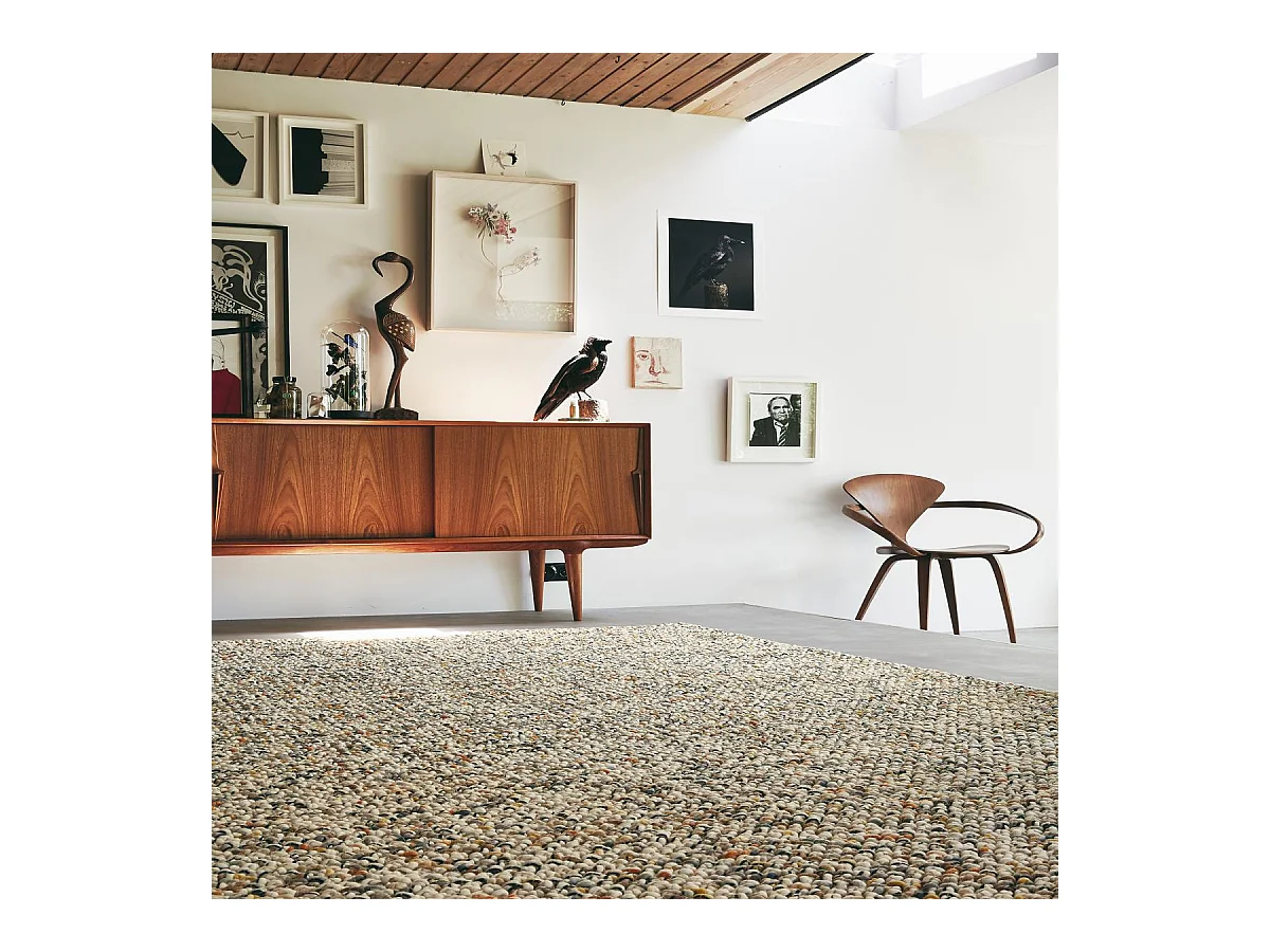 tapis chambre 170x240 tissé en laine beige et orange rectangle motif faux uni