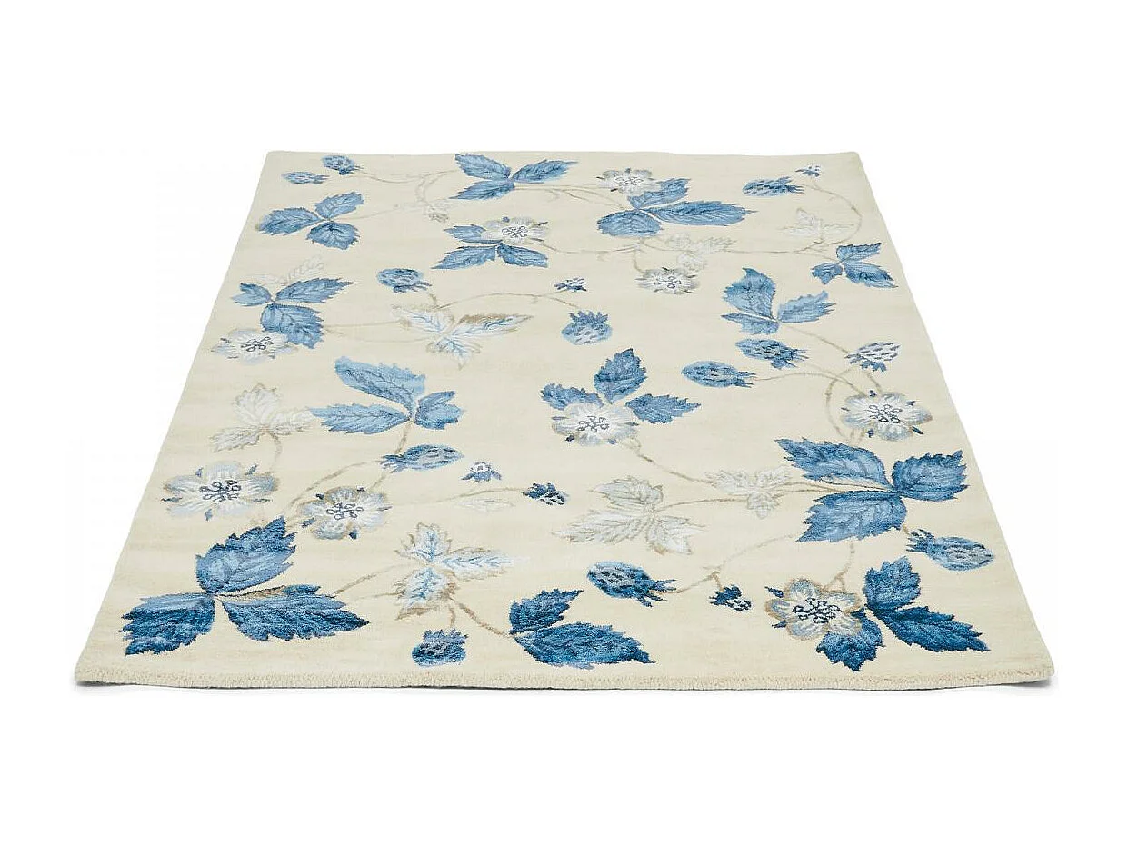 tapis salon 200x280 fait à la main en laine crème rectangle motif floral