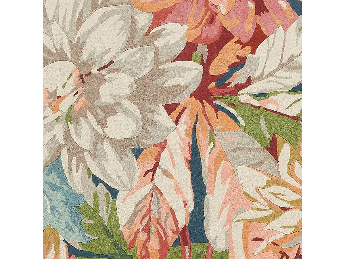 tapis bibliothèque 250x350 fait à la main en laine bleu et orange motif floral