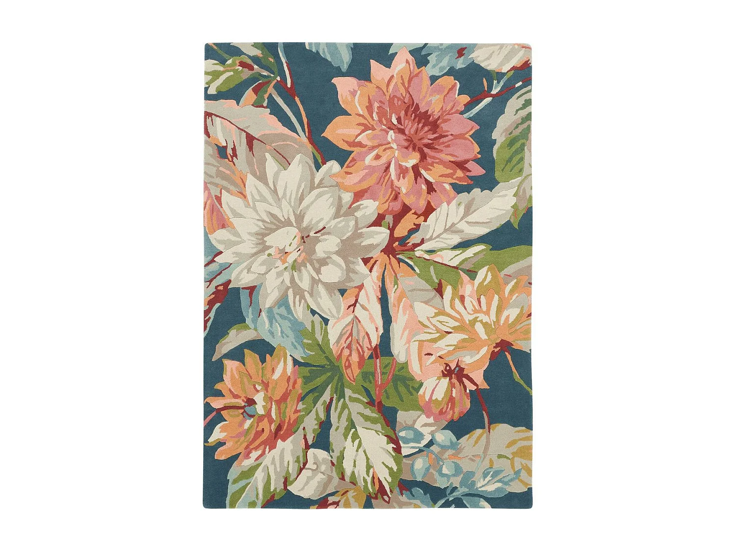 tapis bibliothèque 250x350 fait à la main en laine bleu et orange motif floral