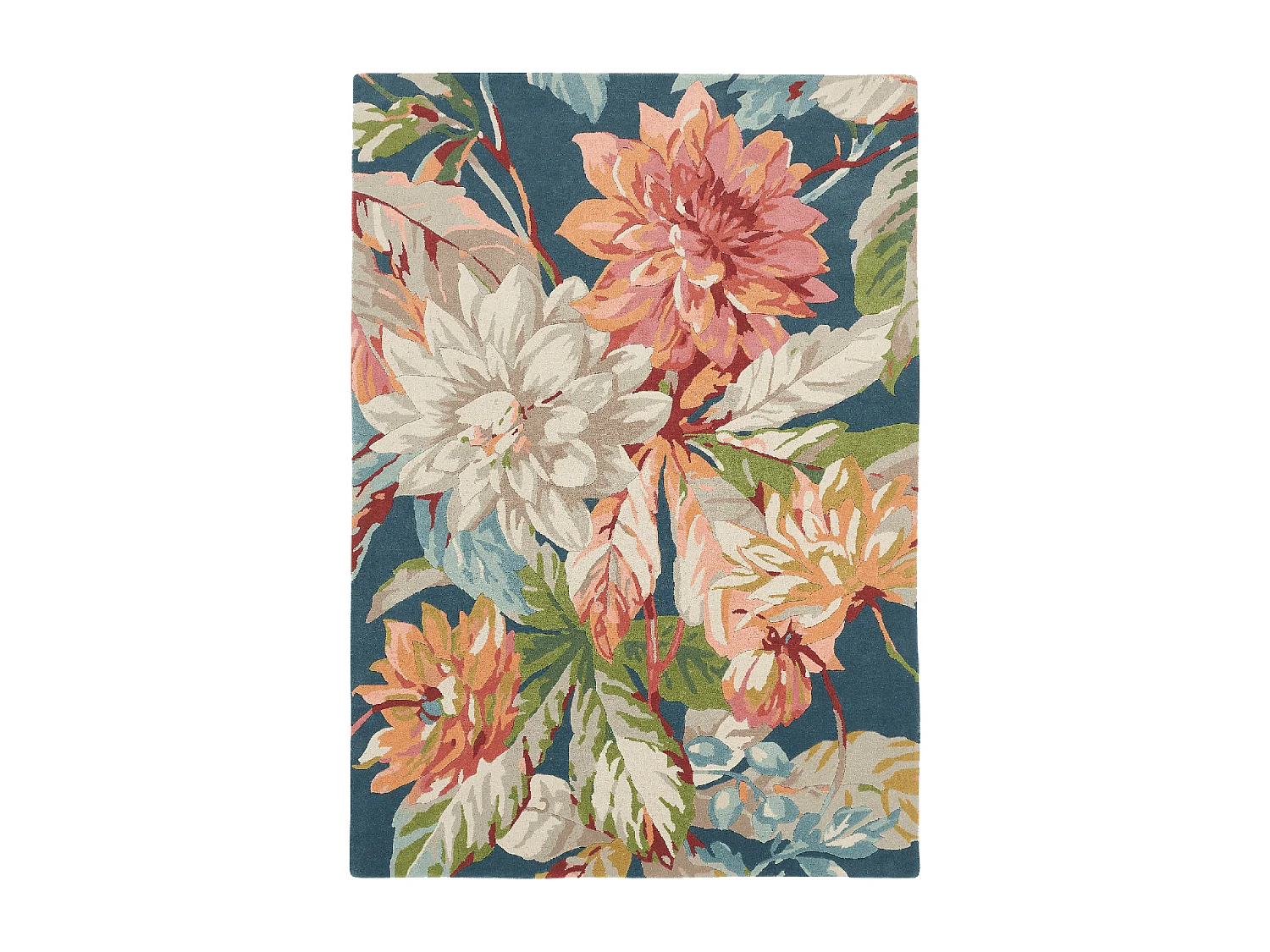 tapis bibliothèque 250x350 fait à la main en laine bleu et orange motif floral