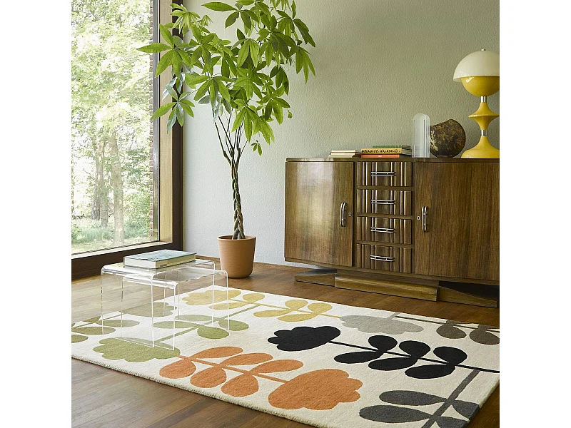 tapis grand salon 250x350 fait à la main en laine beige et vert