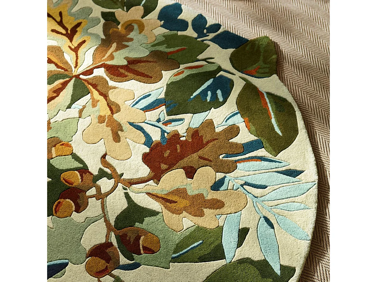 Tapis rond Ø200cm fait main en laine motif floral pour salle à manger ROBINS