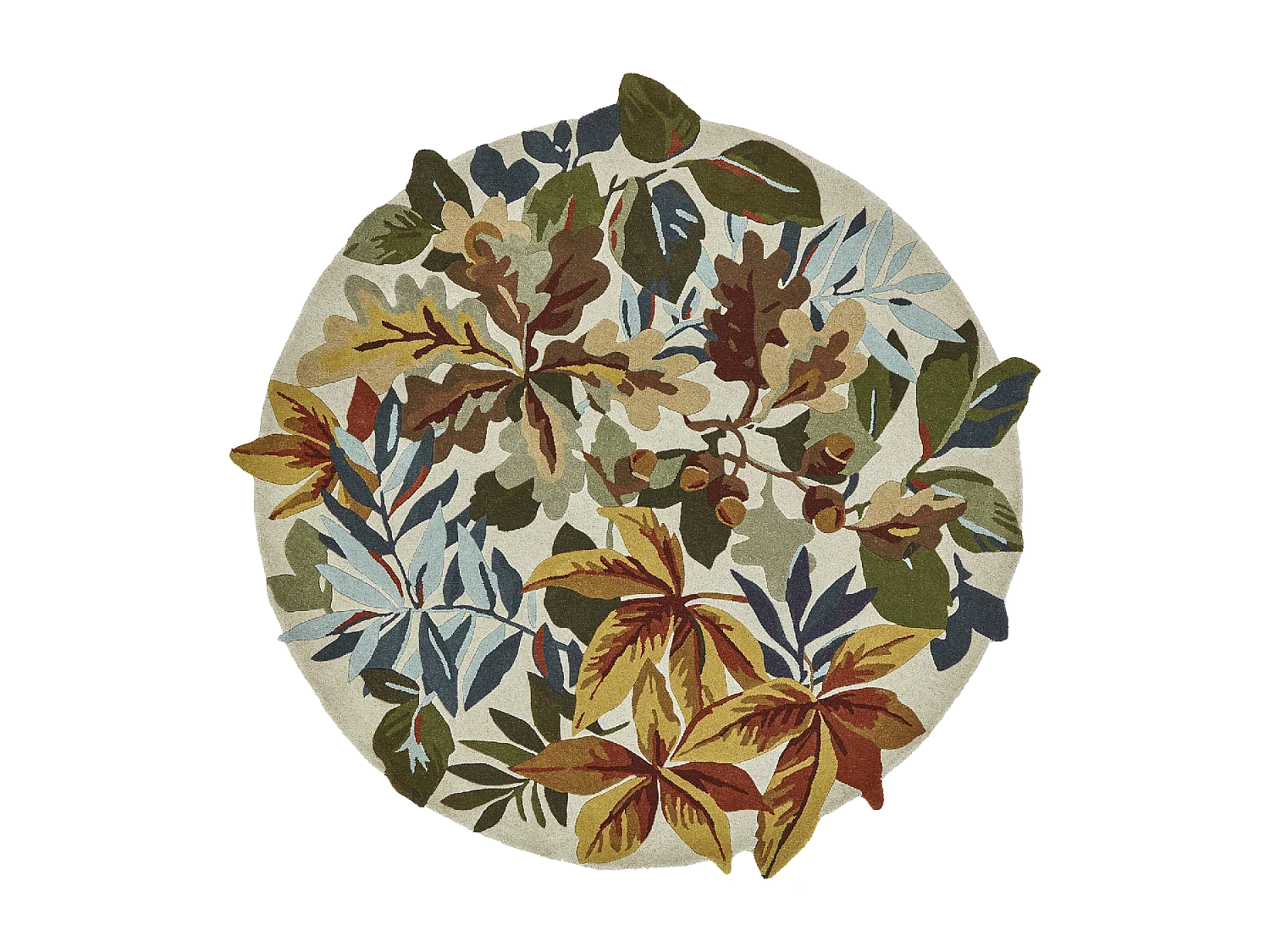 Tapis rond Ø200cm fait main en laine motif floral pour salle à manger ROBINS