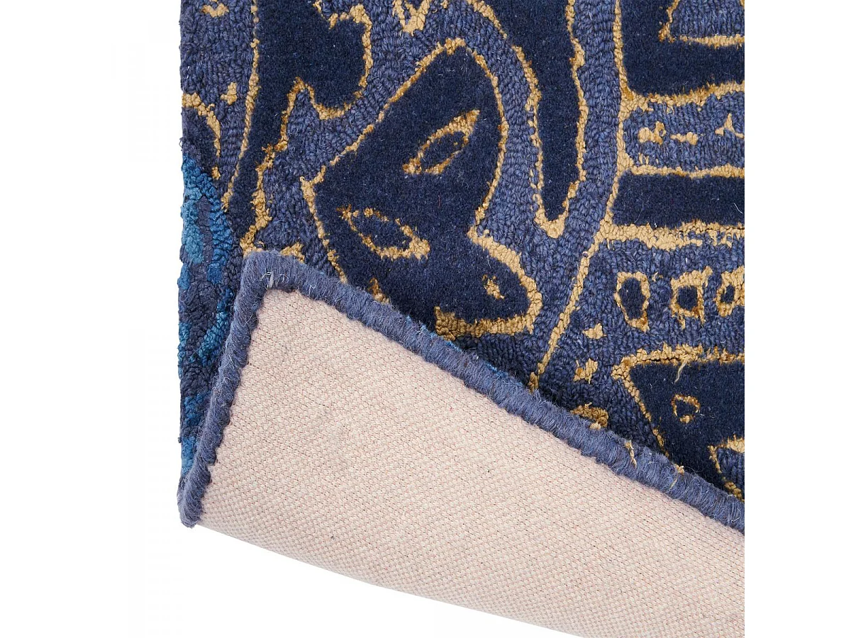 tapis salle à manger 250x350 fait à la main en laine bleu marine et bleu