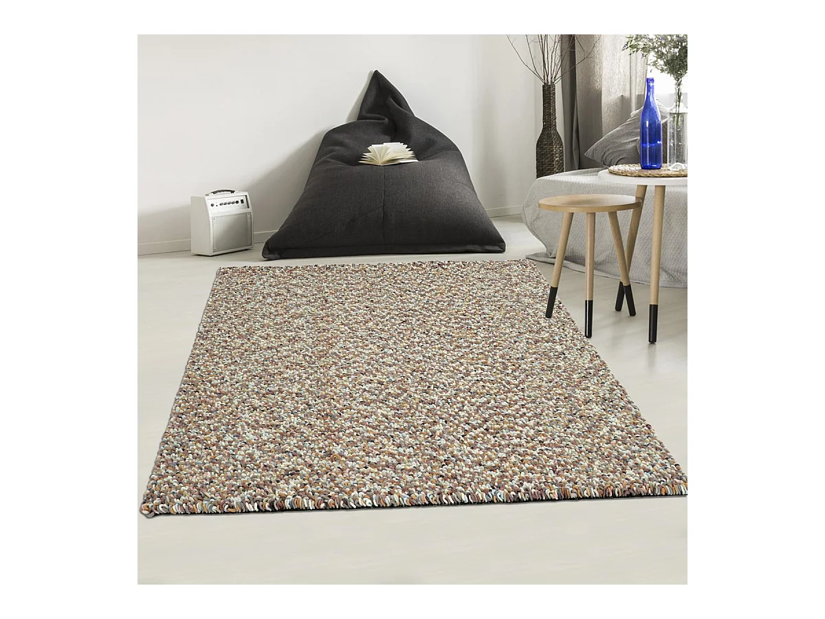 Tapis longs poils shaggy 200x300 rectangle tissé marron et bleu en laine