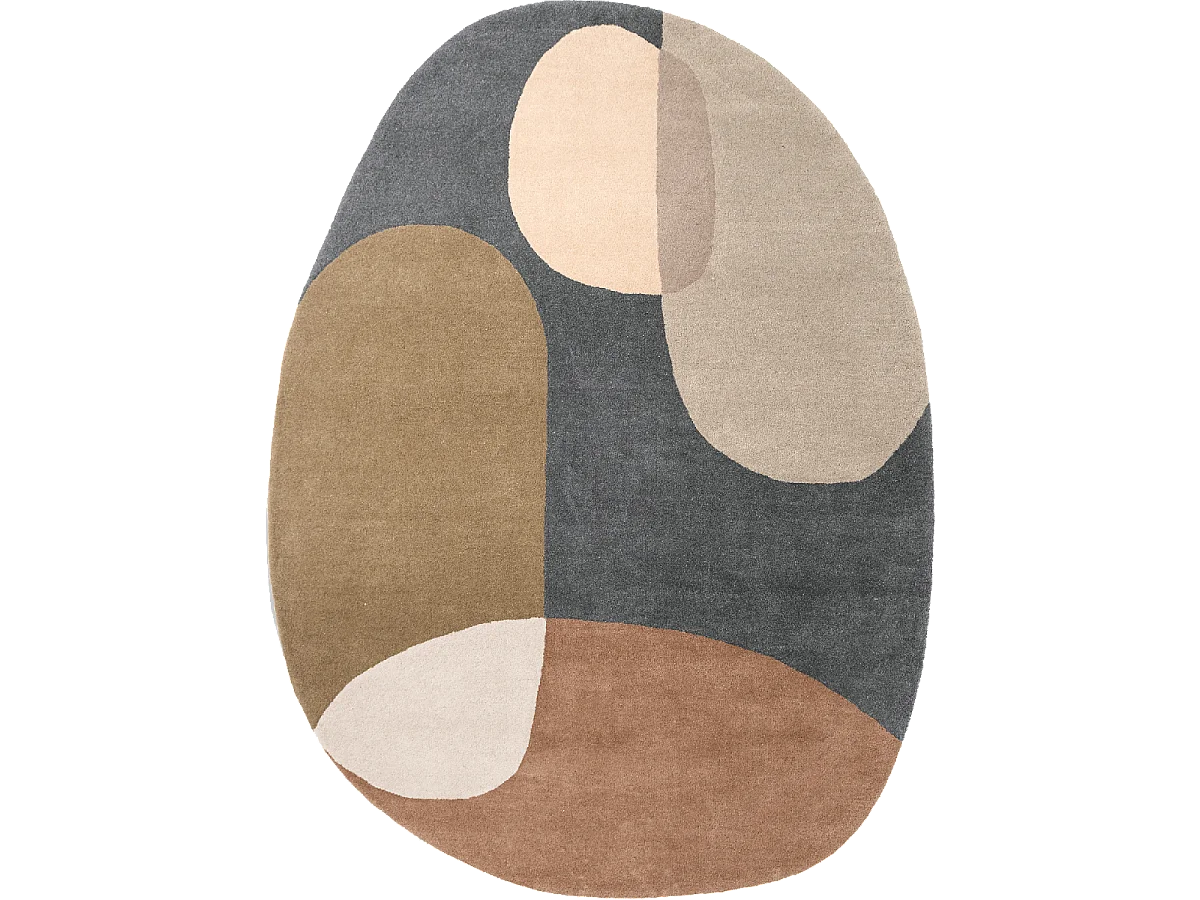 tapis chambre 160x230 fait à la main en laine bleu et vert ovale motif abstrait