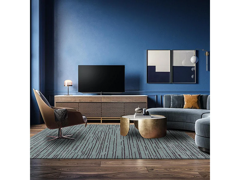 tapis entrée 170x240 fait à la main en laine gris rectangle motif faux uni