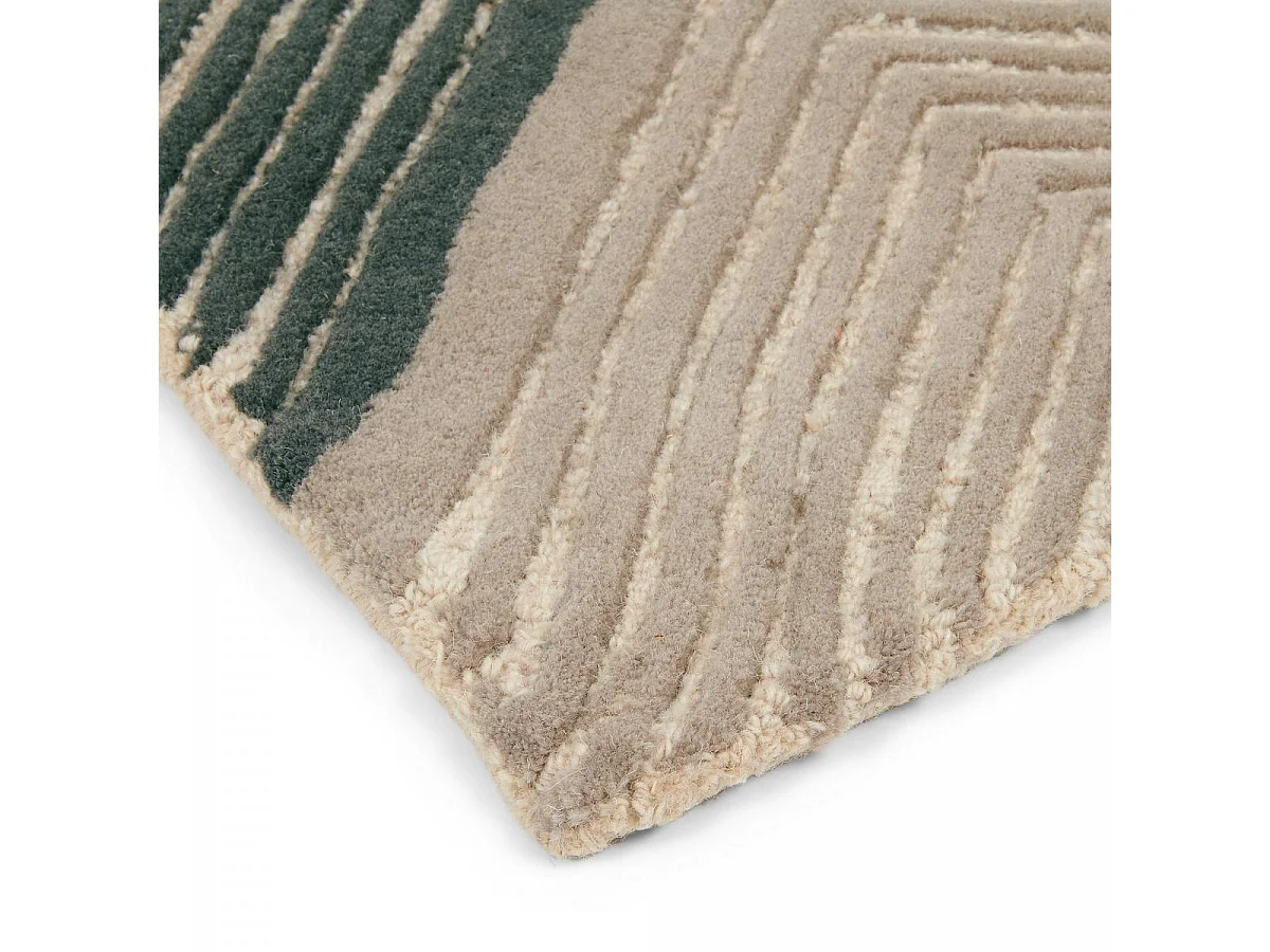 tapis chambre 170x240 fait à la main en laine jaune et gris motif géométrique