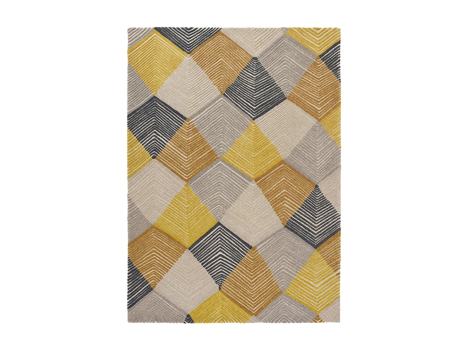 tappeto da camera 170x240 realizzato a mano in lana gialla e grigia a fantasia geometrica