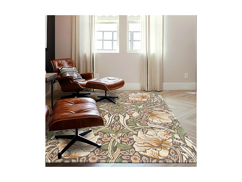 tapis salle à manger 250x350 fait à la main en laine aubergine et vert