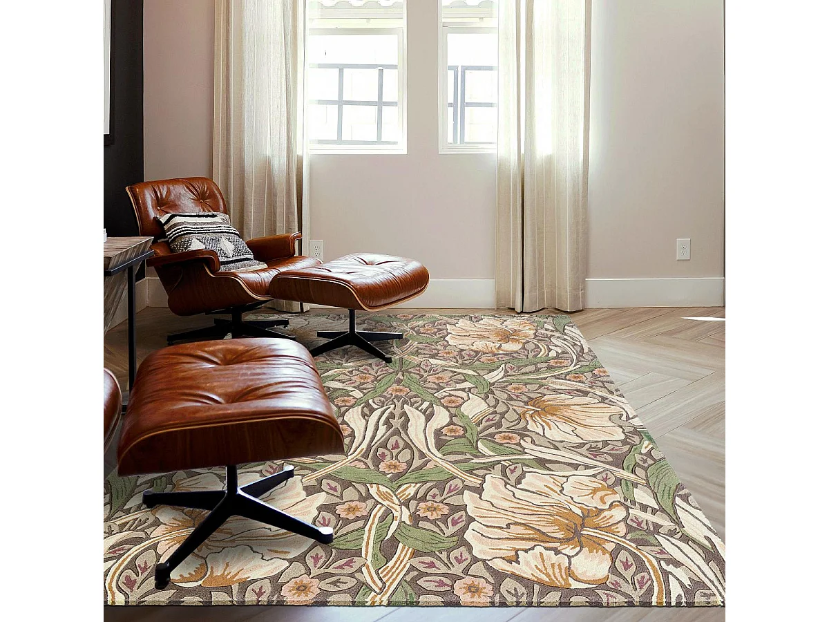 tapis salle à manger 250x350 fait à la main en laine aubergine et vert