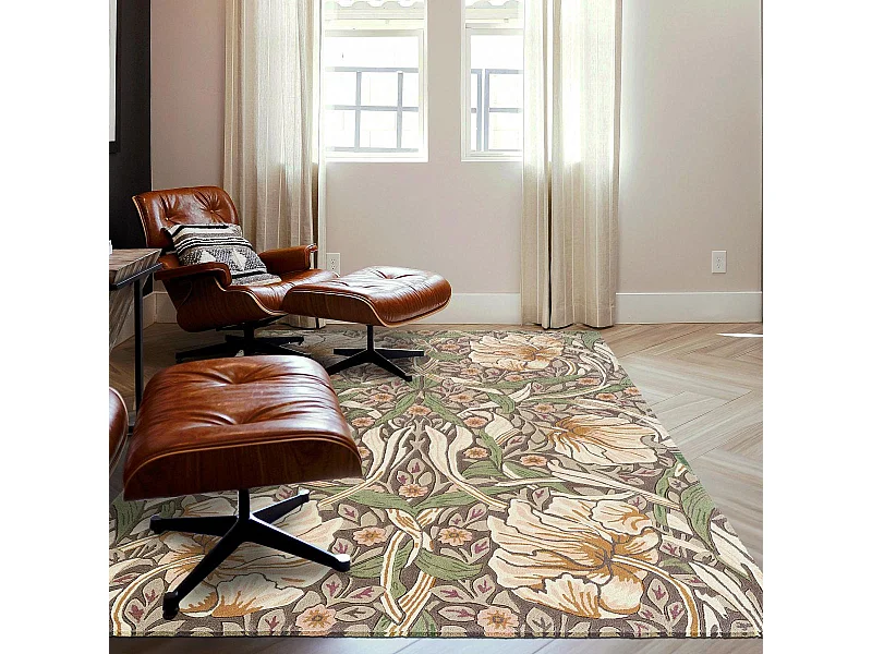 tapis salle à manger 250x350 fait à la main en laine aubergine et vert