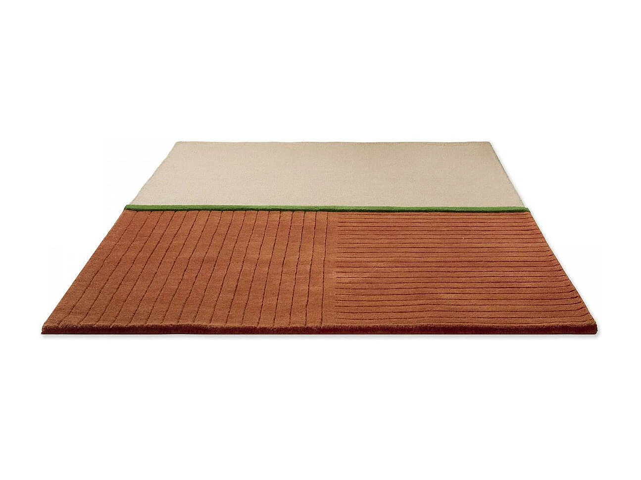 tapis chambre 140x200 fait main en laine orange et vert rectangle motif simple