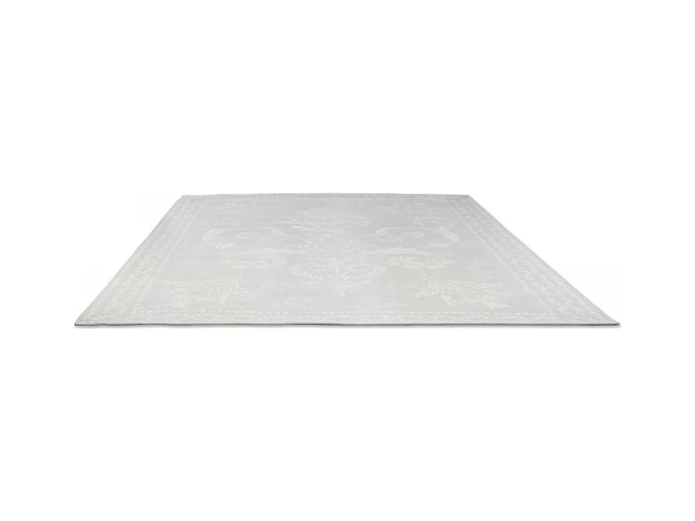 tapis grand salon 200x280 fait main en coton gris et blanc motif floral