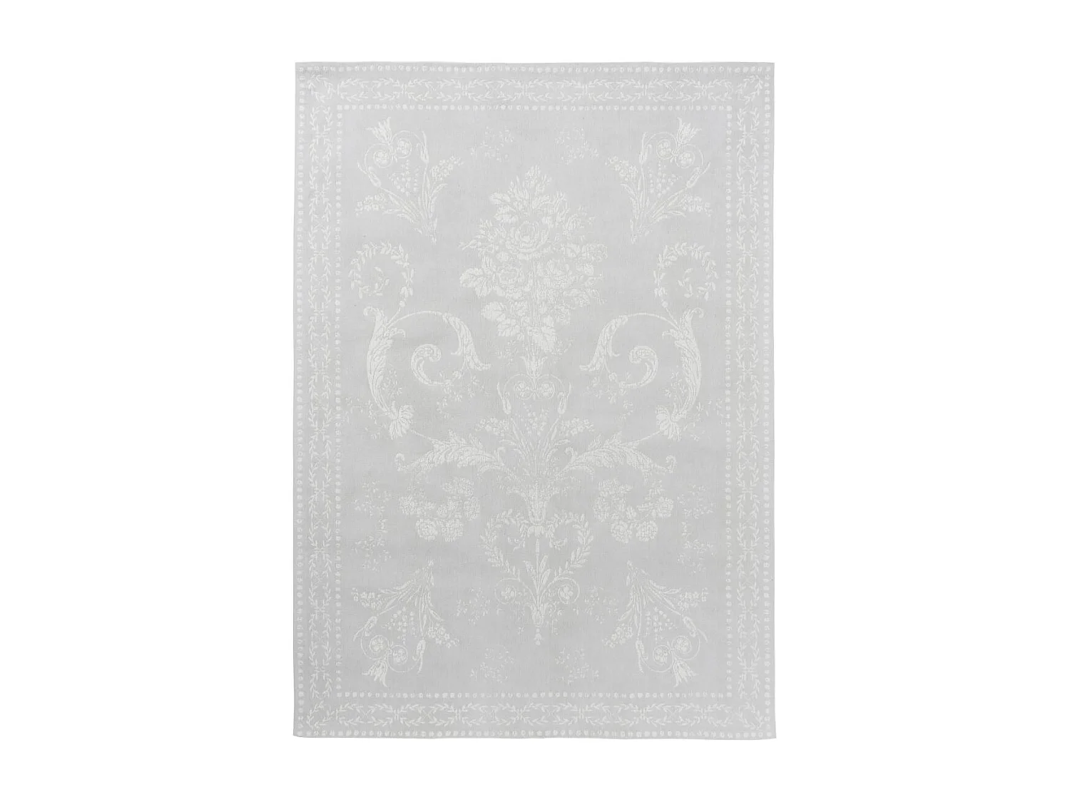 tapis grand salon 200x280 fait main en coton gris et blanc motif floral