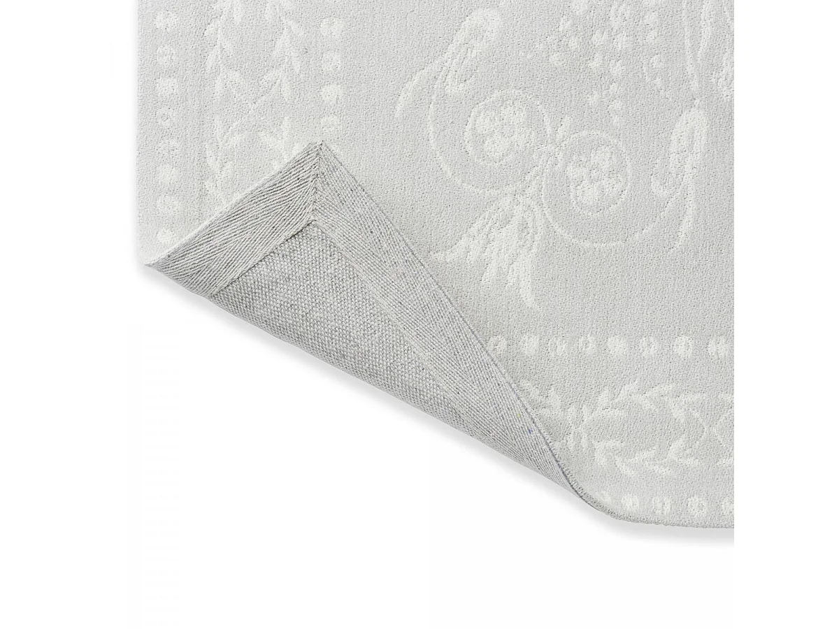 tapis grand salon 200x280 fait main en coton gris et blanc motif floral