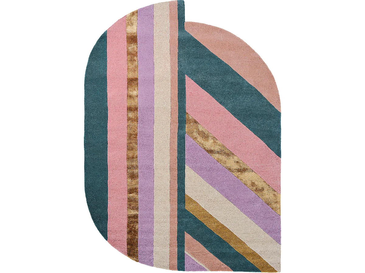 tapis entrée 140x200 fait à la main en laine rose et vert