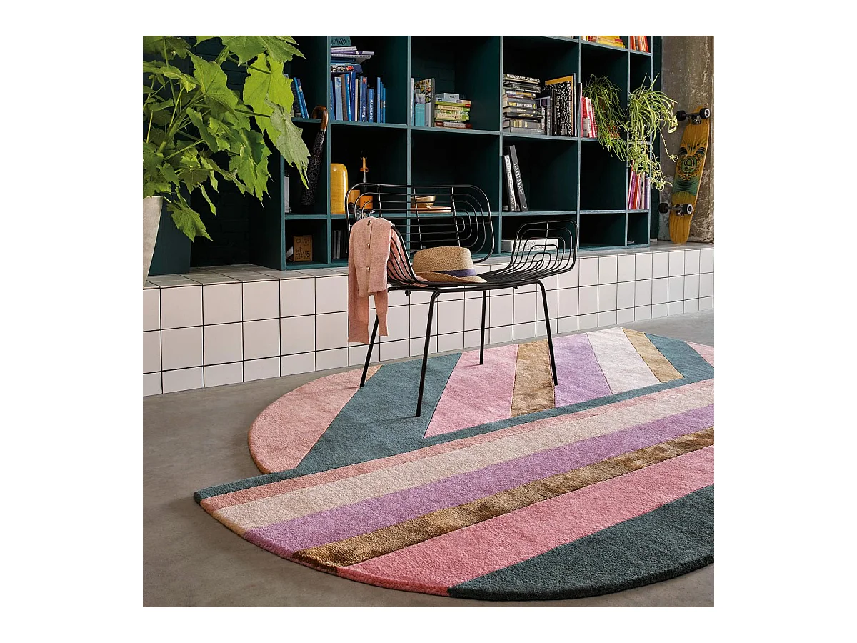 tapis entrée 140x200 fait à la main en laine rose et vert