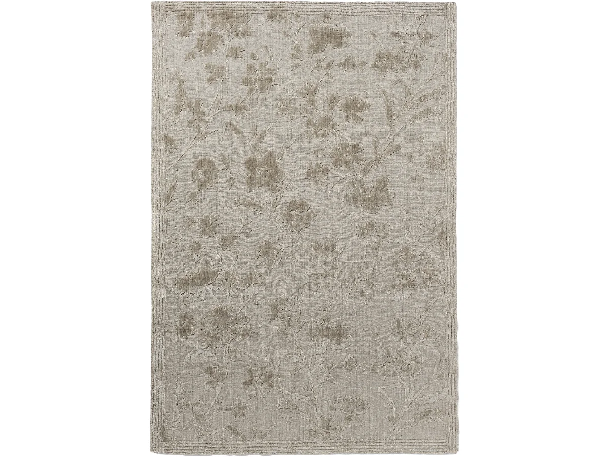tapis salon 170x240 fait main en bambou beige rectangle motif floral RYE