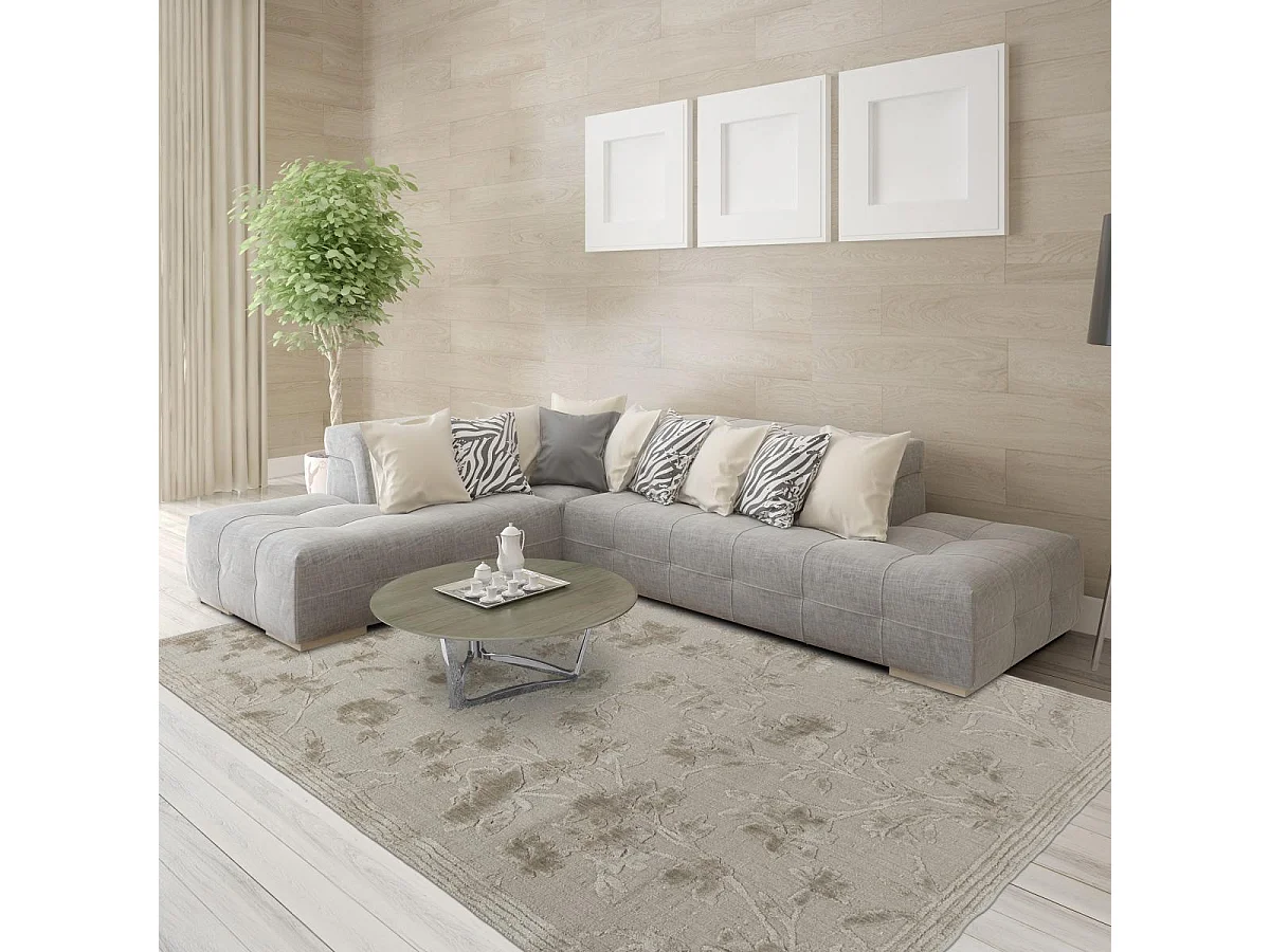 tappeto da soggiorno 170x240 realizzato a mano in bambù beige rettangolo motivo floreale RYE