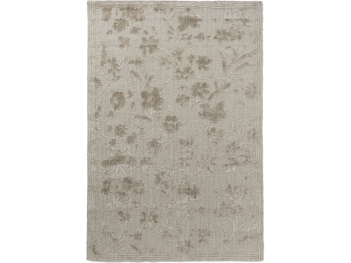 tapis salon 170x240 fait main en bambou beige rectangle motif floral RYE