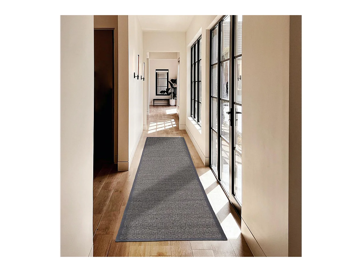 tapis couloir 70x230 tissé en sisal gris rectangle motif uni VOLICE