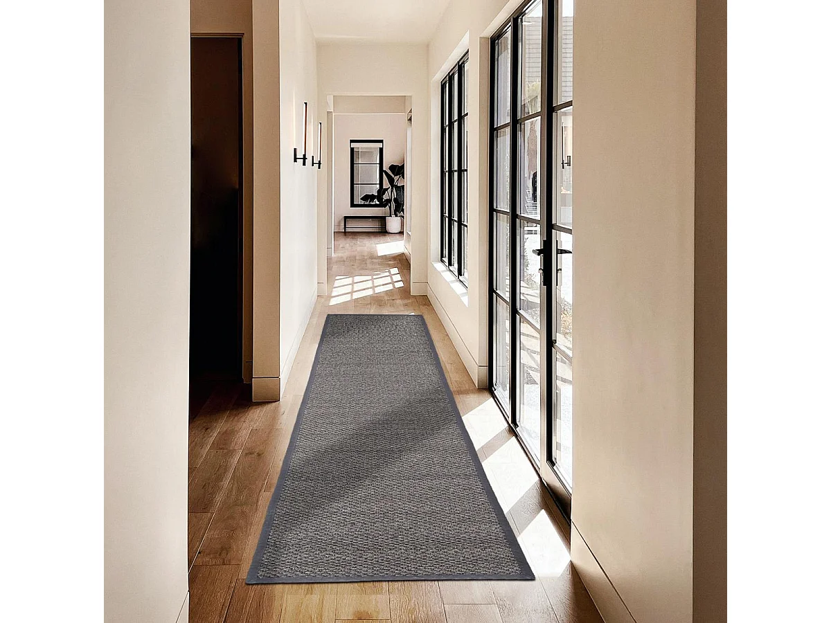 tapis couloir 70x230 tissé en sisal gris rectangle motif uni VOLICE
