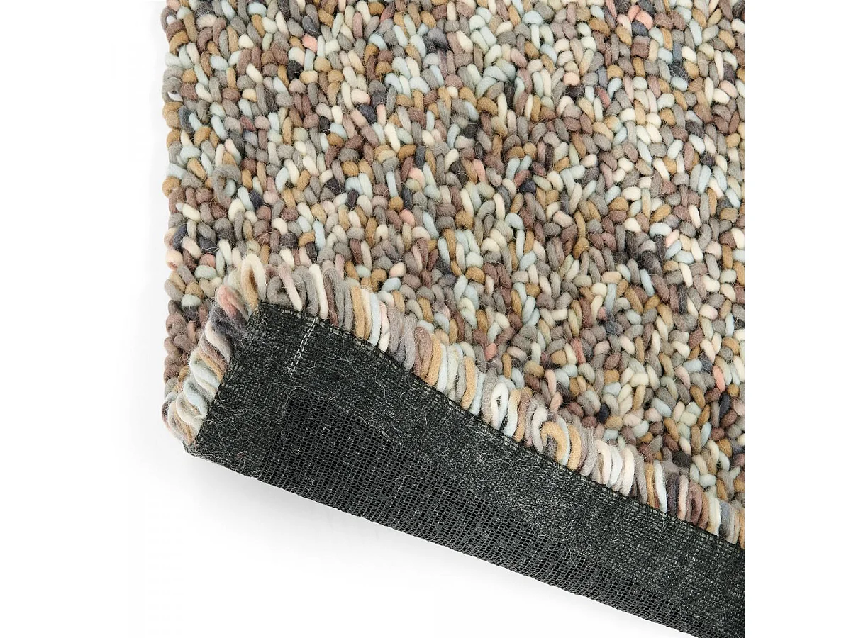 Tapis longs poils shaggy 170x240 rectangle tissé marron et bleu en laine