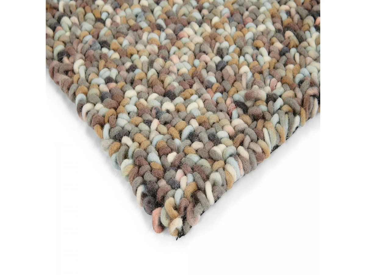 Tapis longs poils shaggy 170x240 rectangle tissé marron et bleu en laine