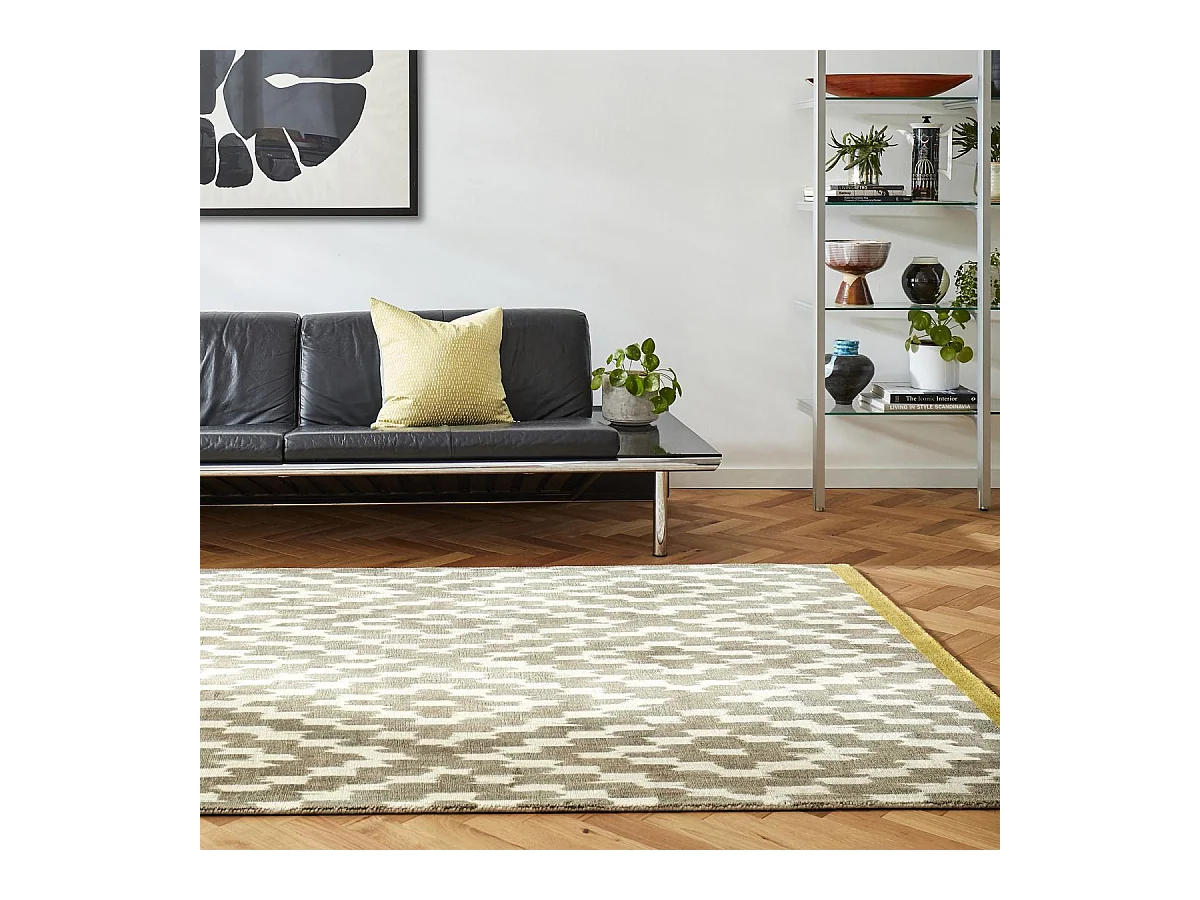 tapis chambre 160x230 fait à la main en laine gris et crème motif scandinave
