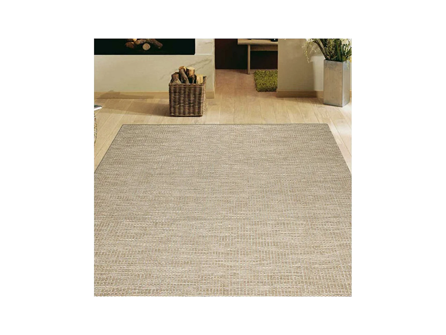Tapis kilim 140x200 rectangle fait main en laine beige motif uni LOOK 408
