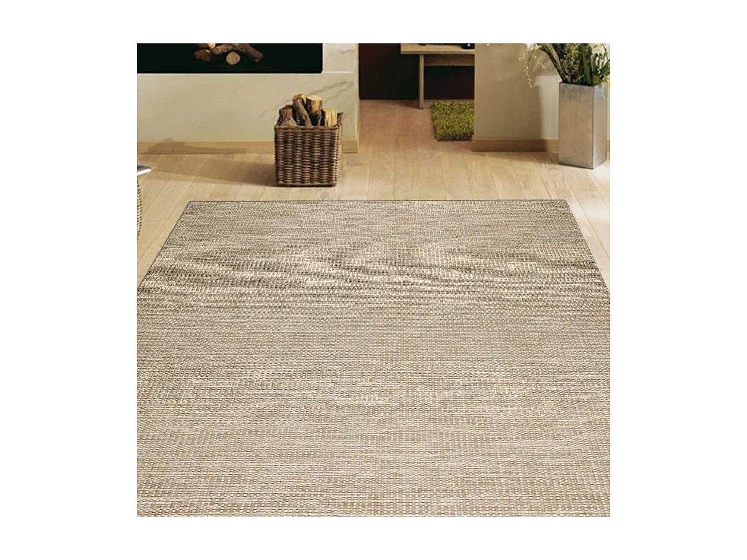 Tapis kilim 140x200 rectangle fait main en laine beige motif uni LOOK 408