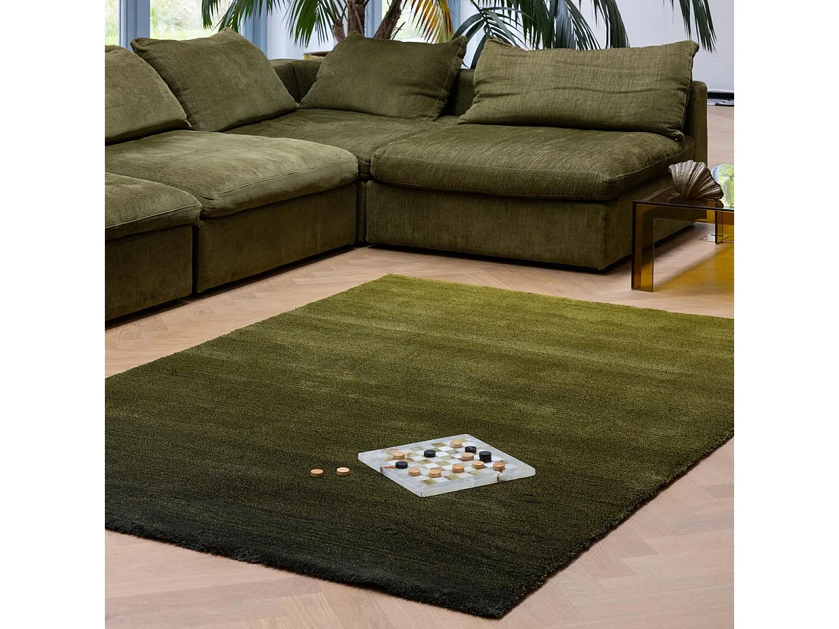 tapis salon 170x240 tufté en laine vert rectangle motif faux uni SHADELO