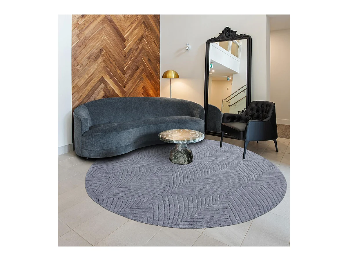 Tapis rond Ø200cm fait à la main en laine motif faux uni pour open space FOLIA