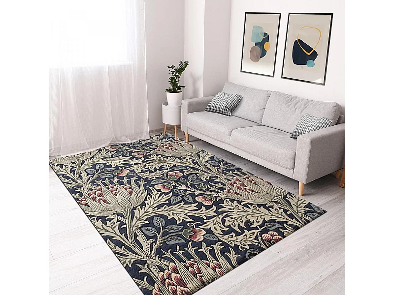 tapis salle à manger 250x350 fait à la main en laine bleu et vert