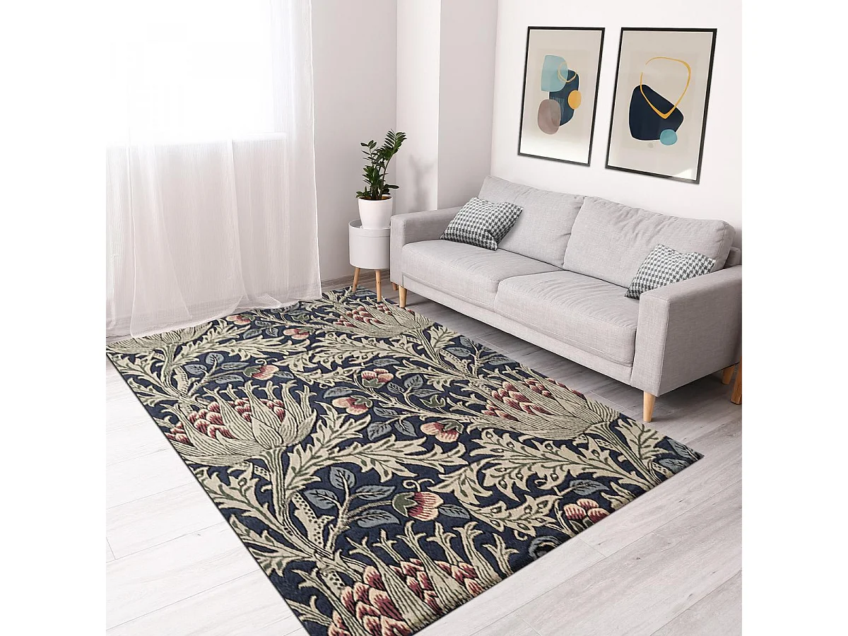 tapis salle à manger 250x350 fait à la main en laine bleu et vert