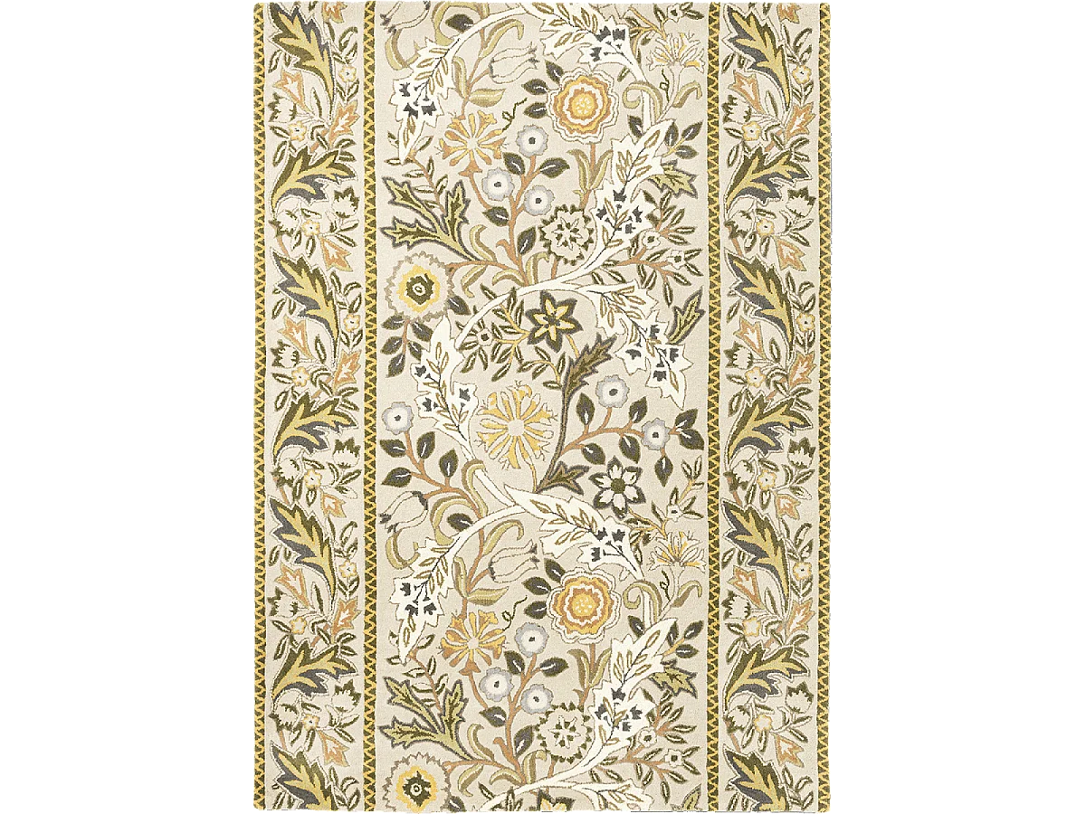 Tappeto da soggiorno e camera da letto fatto a mano in lana con motivo floreale WILMINA