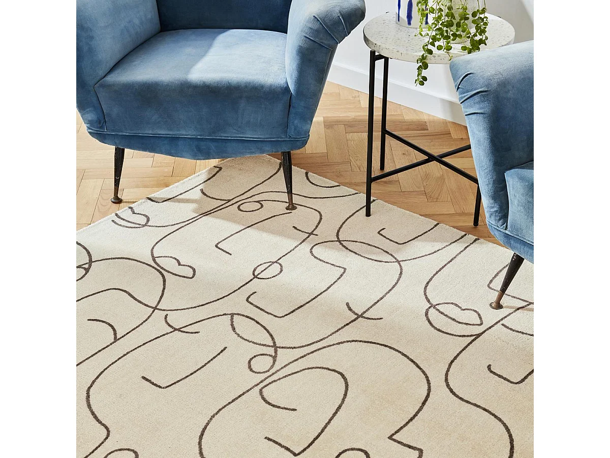 tapis chambre 200x280 fait à la main en laine beige rectangle motif abstrait