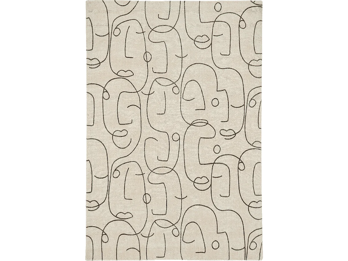 tapis chambre 200x280 fait à la main en laine beige rectangle motif abstrait