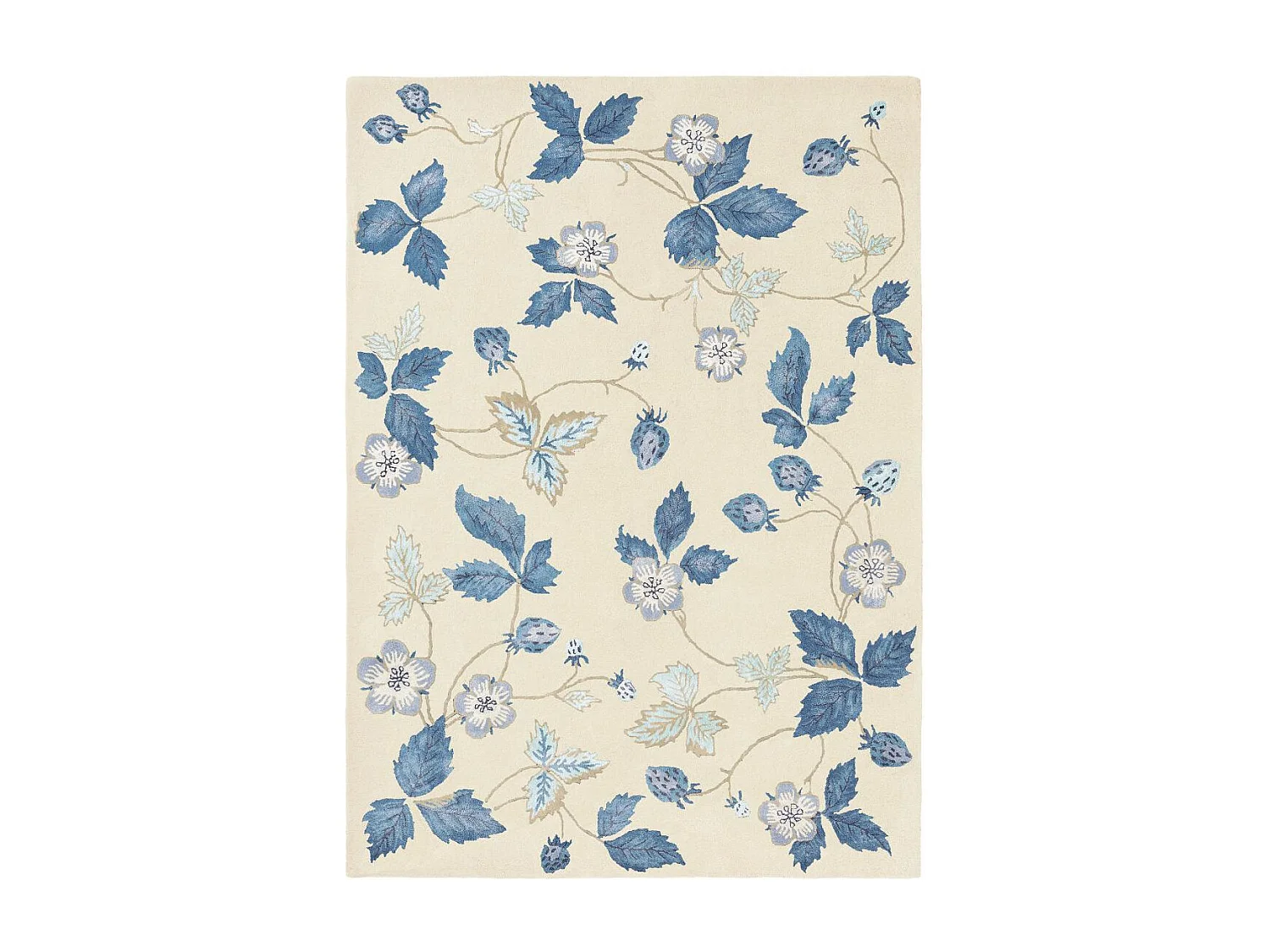 tapis salon 170x240 fait à la main en laine crème rectangle motif floral
