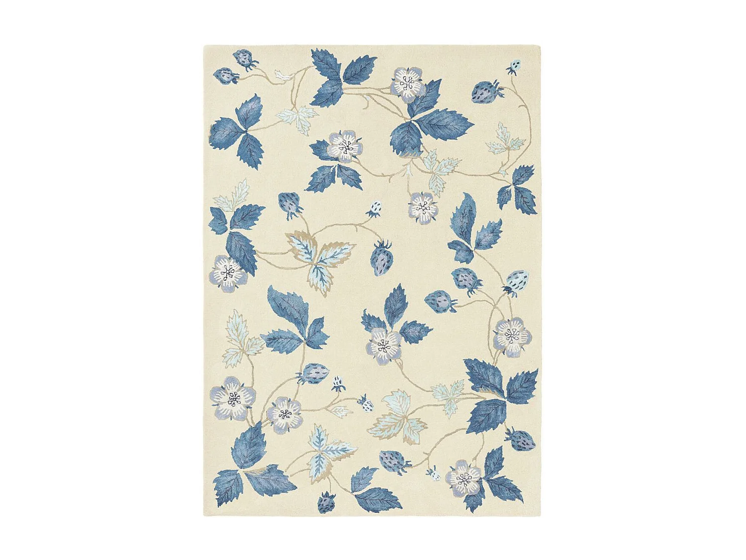 tapis salon 170x240 fait à la main en laine crème rectangle motif floral