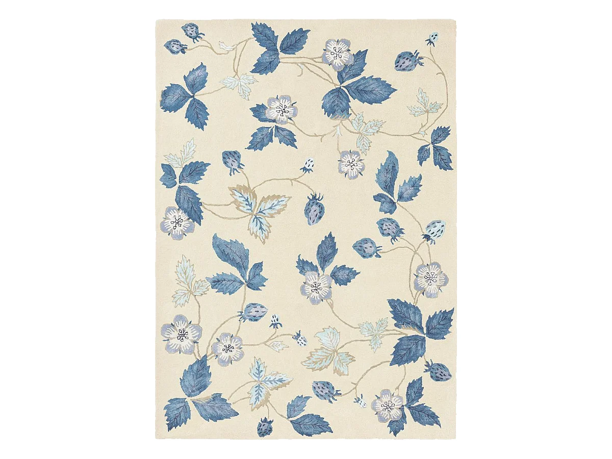 tapis salon 170x240 fait à la main en laine crème rectangle motif floral