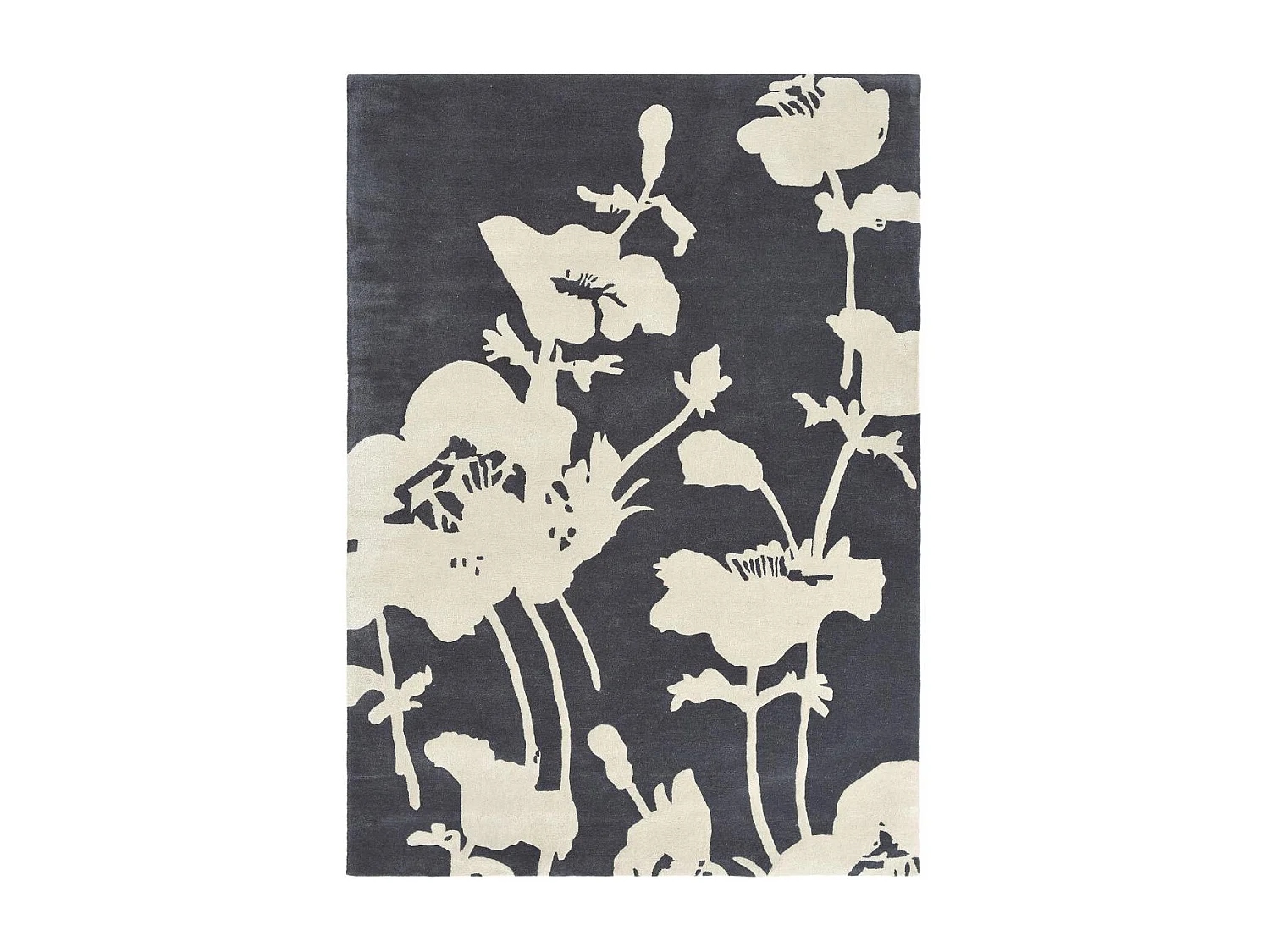 tapis chambre 170x240 fait à la main en laine gris et blanc motif floral