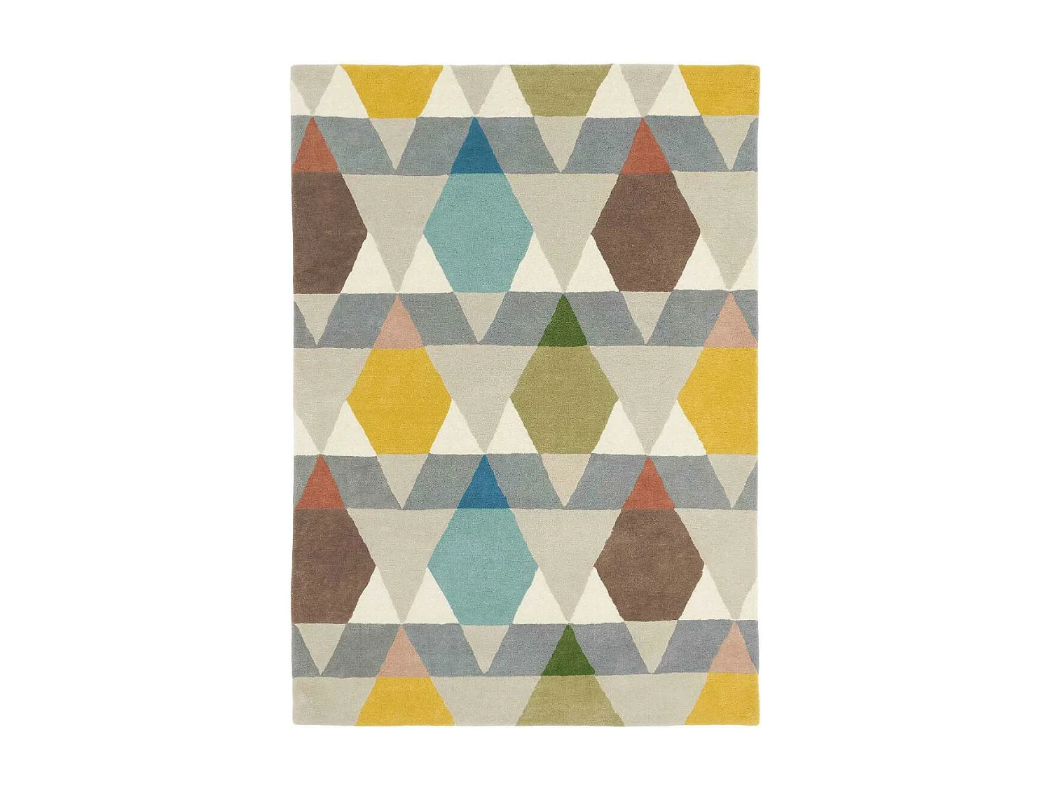 tapis salon 200x280 tissé en laine gris et jaune rectangle motif géométrique