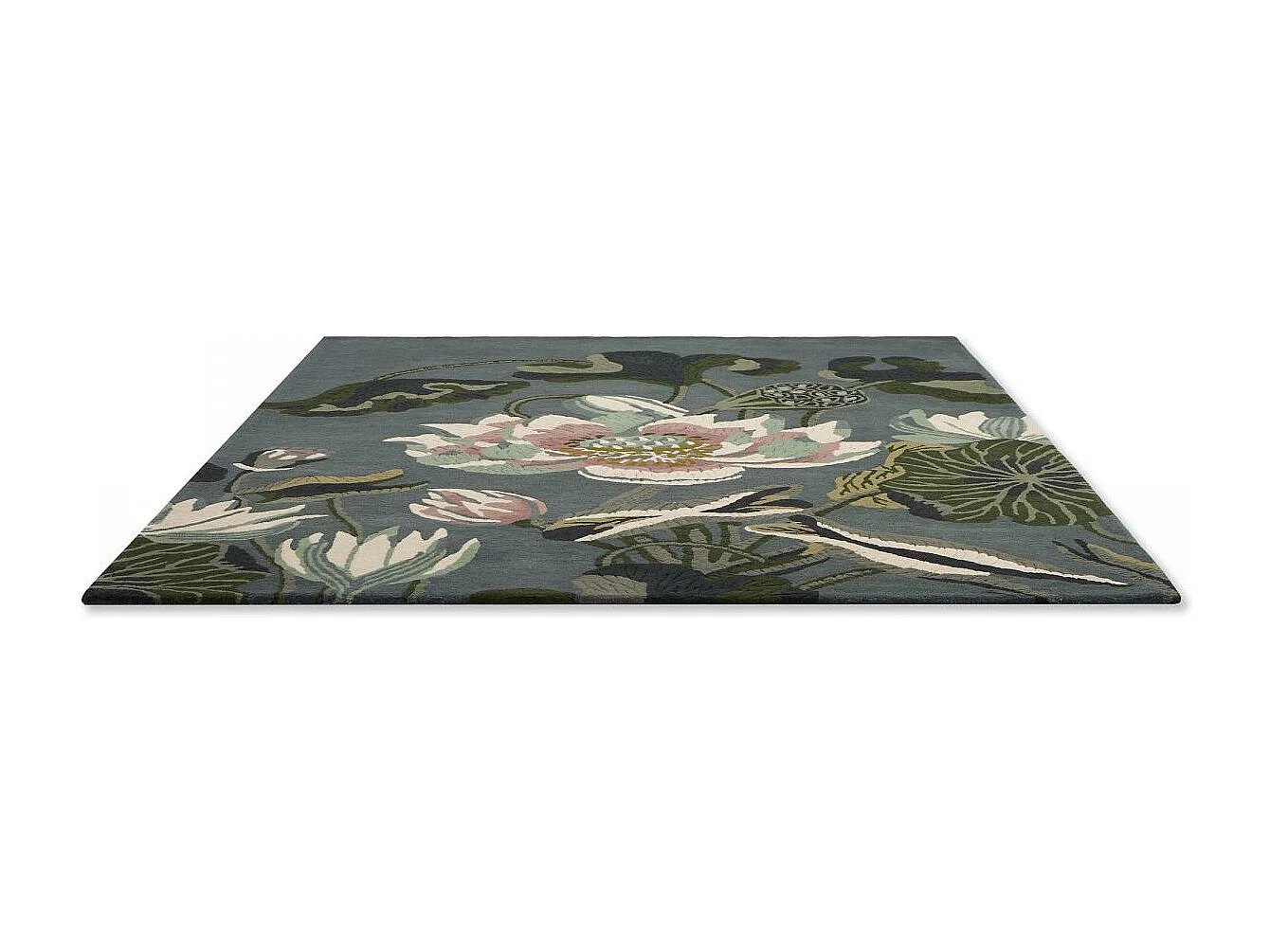 tapis entrée 120x180 fait à la main en laine vert et beige motif floral