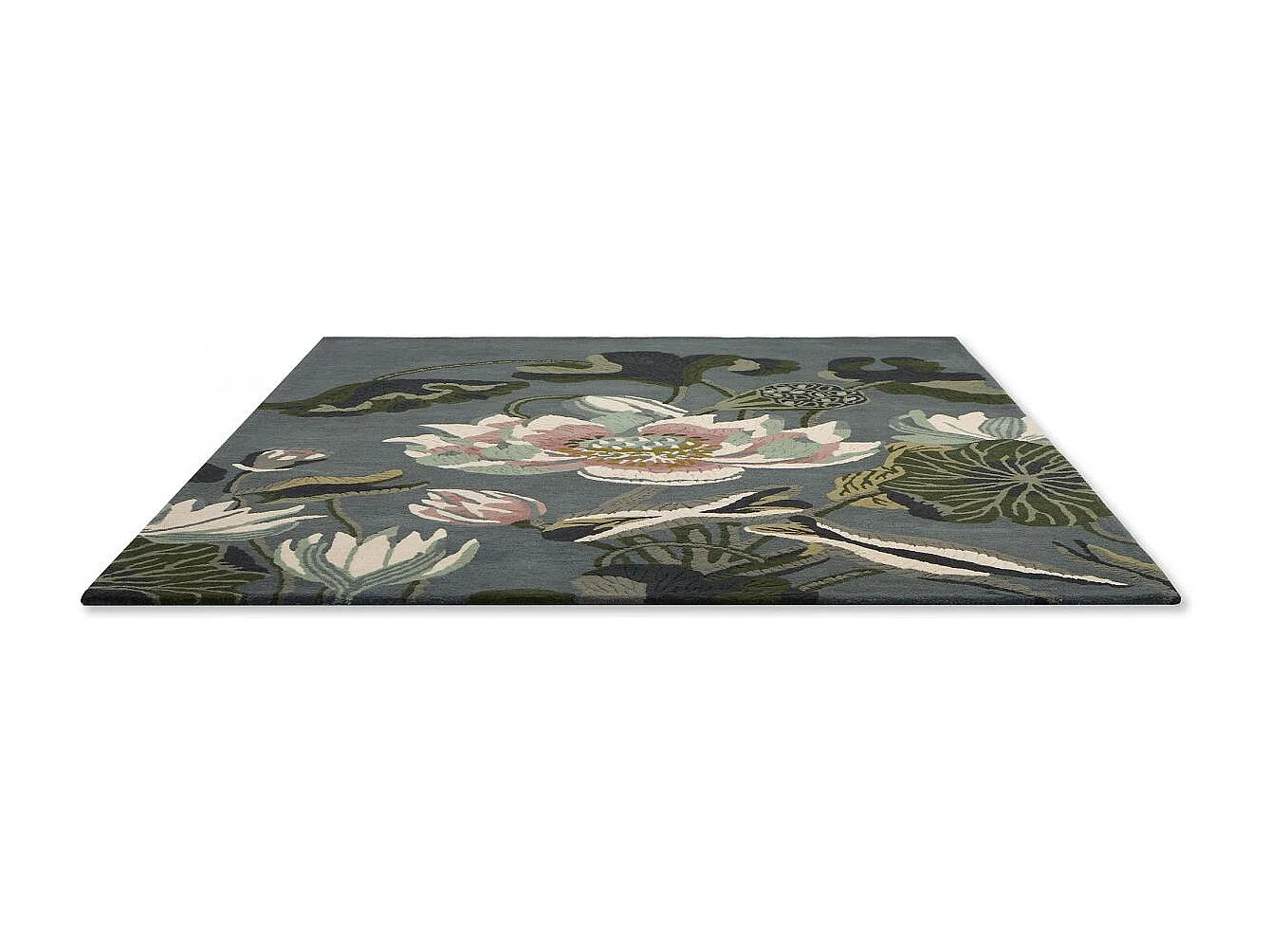 tappeto da ingresso 120x180 realizzato a mano in lana verde e beige fantasia floreale